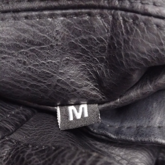 Black Leather Synthetic Motorcycle Jacket with Floral Embroidery - Picture 16 of 16